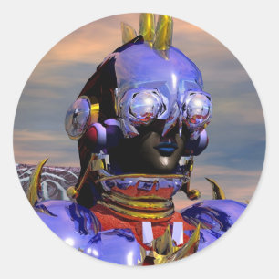 タイタンCYBORGポートレートブルーサイエンスフィクション、サイエンスフィクション ラウンドシール