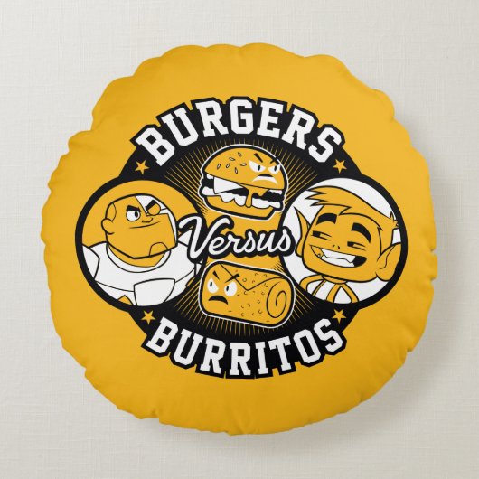 タイタ10代のンズ行け！ |バーガーズvsブリトス ラウンドクッション (正面)