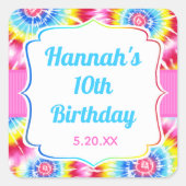 タイダイのお祝い誕生日プレゼントタグ スクエアシール (正面)