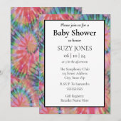 タイダイカラフルレインボーヒッピーベイビーシャワー 招待状 (正面/裏面)