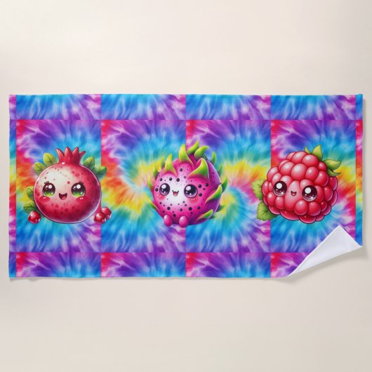 タイダイ幸せなドラゴンフルーツ ビーチタオル (正面)