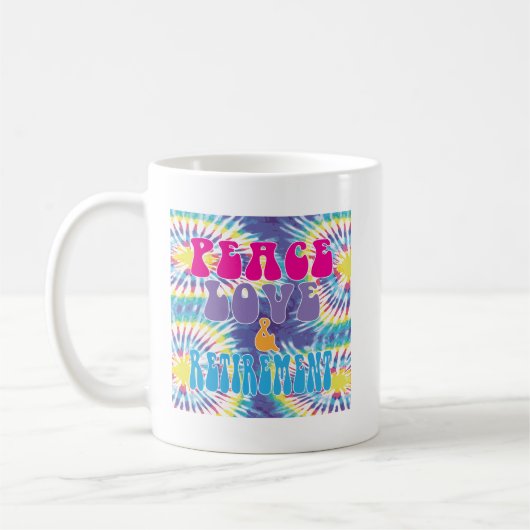 タイダイ染めで平和 愛 退職 コーヒーマグカップ (左)