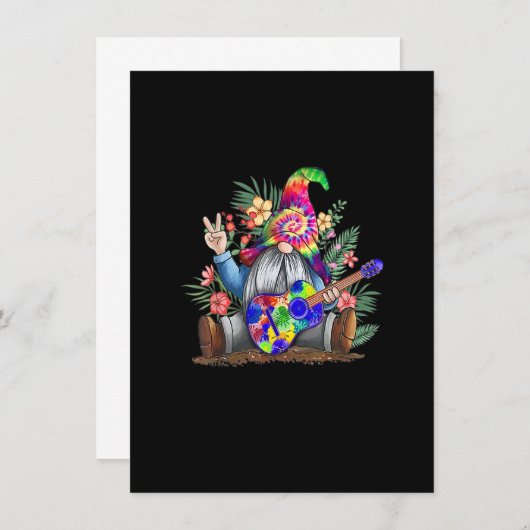 タイダイ染めのノーム平和ギター弾くヒッピーノームコ 招待状 (正面/裏面)