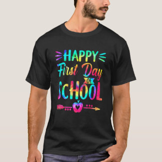 タイダイ染めの学生と紅茶で祝う学校の初日 Tシャツ