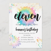 タイダイ誕生日招待状金ゴールド招待状レインボ 招待状 (正面/裏面)