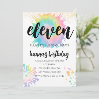 タイダイ誕生日招待状金ゴールド招待状レインボ 招待状