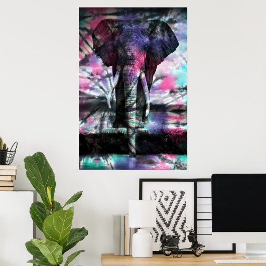 タイダイ象のポスター ポスター (ホームオフィス)