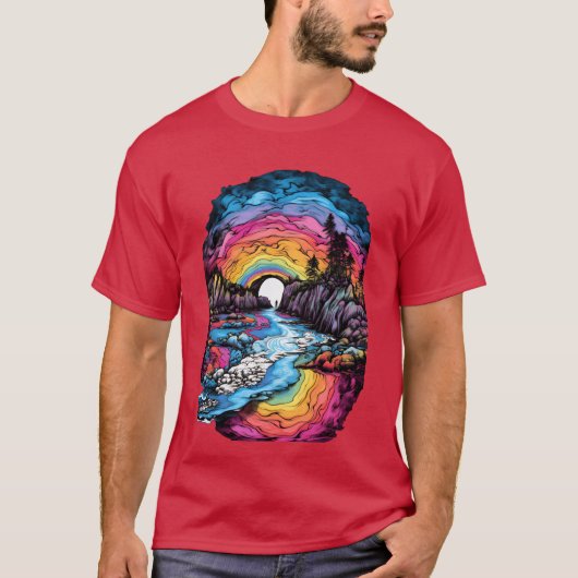 タイダイ コースト 濃色 コースタル デザイン レトロ Tシャツ (正面)