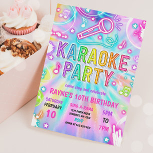 タイダイ ネオン カラオケ 歌う 音楽 誕生日パーティー 招待状