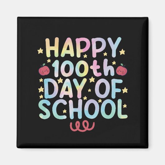 タイダイ ハッピー 100日目の学校の先生 生徒 マグネット (正面)