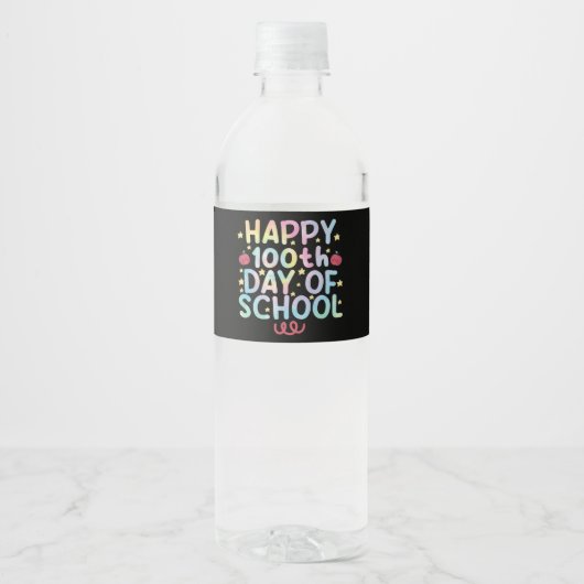 タイダイ ハッピー 100日目の登校日 先生 生徒  ペットボトルラベル (正面)