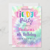 タイダイ レインボー ヒッピーの女の子の誕生日 招待状 (正面)