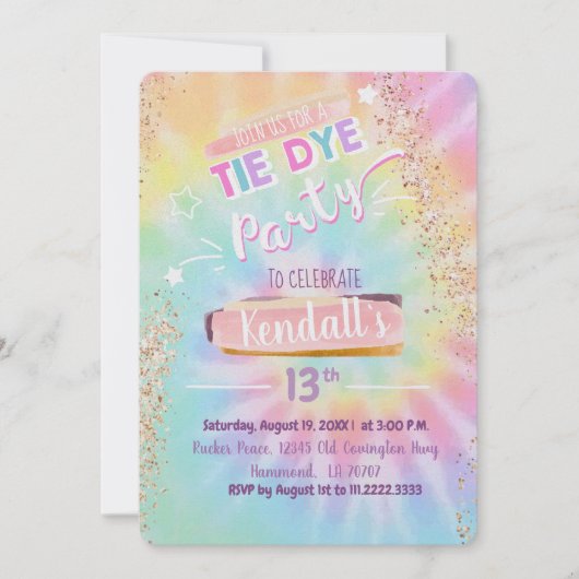 タイダイ 誕生日パーティー 招待状 (正面)