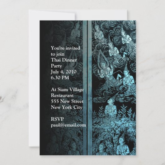 タイディナーテーマパーティー招待状ブルー 招待状 (裏面)