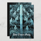 タイディナーテーマパーティー招待状ブルー 招待状 (正面/裏面)