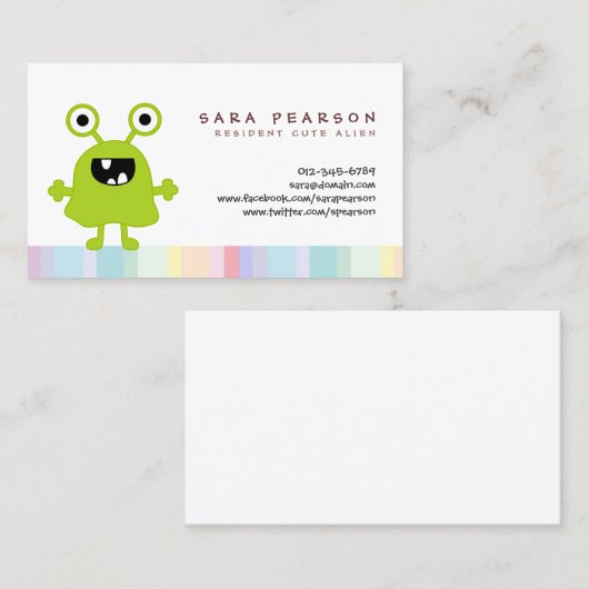 タイトルおもしろいかわいい緑のモンスターエイリアンキッズネームカード 名刺 (正面/裏面)