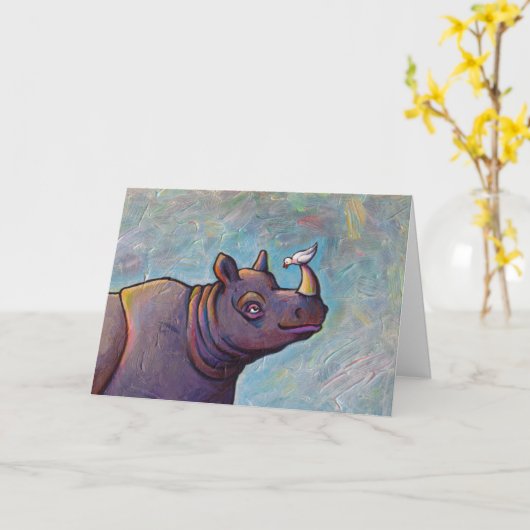 タイトルを付けられる:  うわさ話-サイのサイの鳥の芸術 カード (黄色い花)