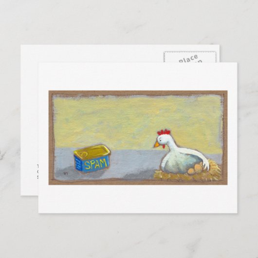 タイトルを付けられる: スパムおよび卵-おもしろいの朝食の芸術の鶏 ポストカード (正面/裏面)