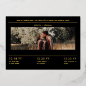 タイトルモダンミニマルブロック写真の保存日付 箔招待状 (正面)