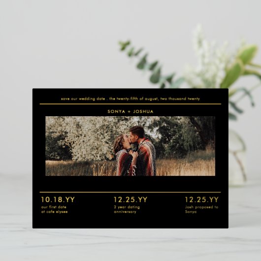 タイトルモダンミニマルブロック写真の保存日付 箔招待状 (立ち正面)