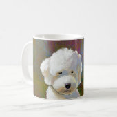タイトル付き: 考え中 - かわいい白い犬 コーヒーマグカップ (正面左)