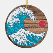 タイトル素朴ウェーブと太陽 – カスタム年名 セラミックオーナメント (正面)