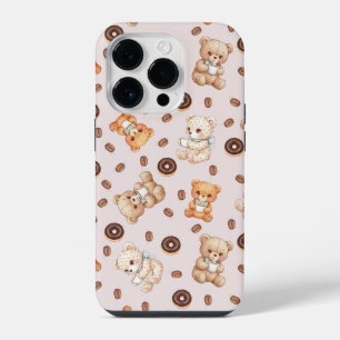 タイトル かわいいコーヒーとドーナツのクマ シームレス パターン iPhone 14 PROケース