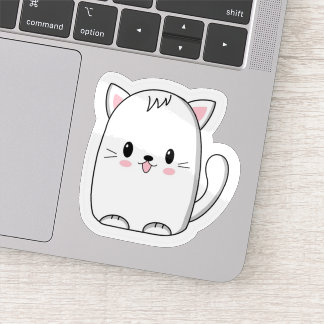 タイトル: かわいい白い可愛い猫ステッカー - シンプルデザイン シール