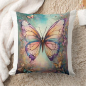 タイトル： 「ウィスパリング・ウィングス：手描き蝶の雨 クッション (ブランケット)