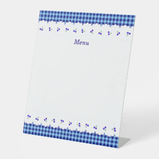 タイトル　カスタマイズ　チェリー　チェック　ブルー     台座サイン