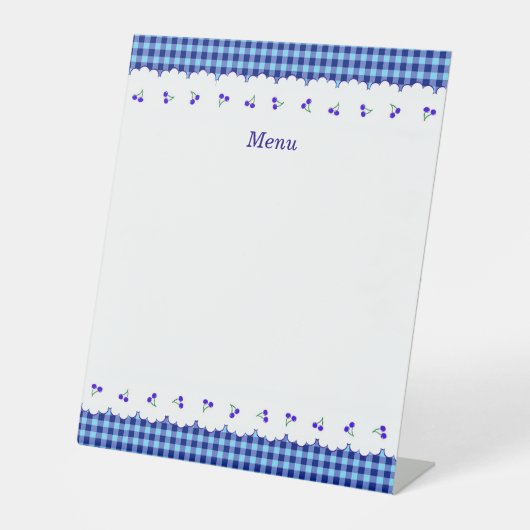 タイトル　カスタマイズ　チェリー　チェック　ブルー     台座サイン (正面)