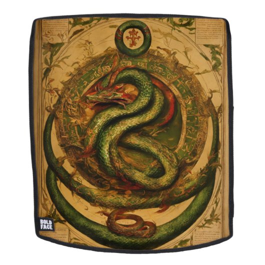 **タイトル：**グリーンスネークプリントバックパック バックパック (取り外し可フェース)