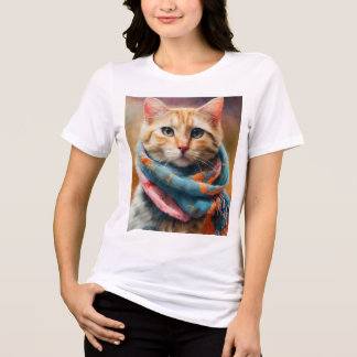 タイトル:スタイリッシュ猫のマフラー トライブレンドTシャツ