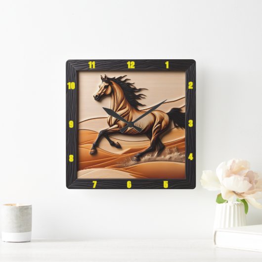 タイトル：デザートスプリント彫刻ウッドアラビア時計 スクエア壁時計 (ホーム)