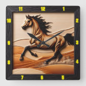 タイトル：デザートスプリント彫刻ウッドアラビア時計 スクエア壁時計 (正面)