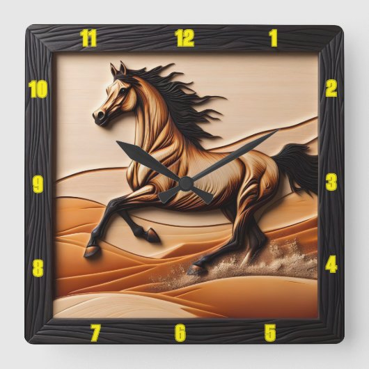 タイトル：デザートスプリント彫刻ウッドアラビア時計 スクエア壁時計 (正面)