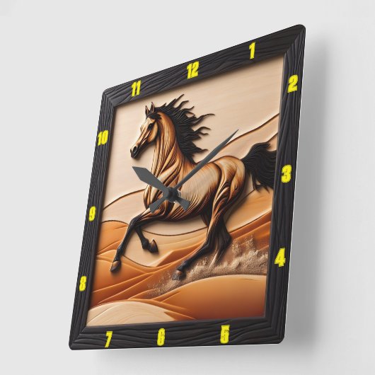 タイトル：デザートスプリント彫刻ウッドアラビア時計 スクエア壁時計 (傾斜)