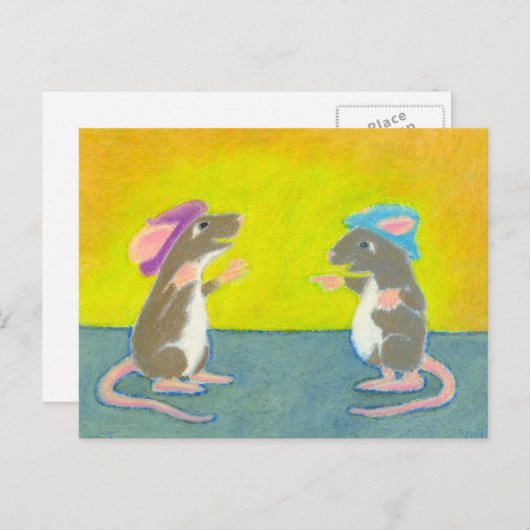 タイトル:ハットをかぶったネズミ - 楽しくて馬鹿らしい幸せなげっ歯類のアート ポストカード (正面/裏面)