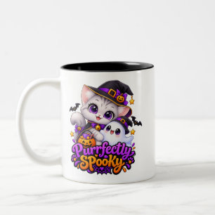 タイトル: パーフェクトにスプーキー – ハロウィンキャットマグ ツートーンマグカップ