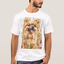 タイトル: ポメラニアン・ダッド・シャツ – 水彩画 Tシャツ