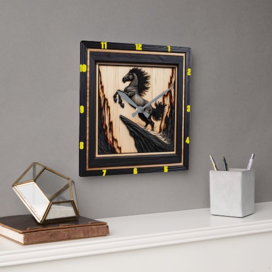 タイトル:マウンテンスピリットパーソナライズされた:チャレッド・ウッド スクエア壁時計 (オフィス)