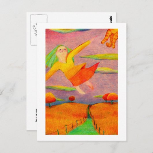 タイトル：女飛んでいる子～おもしろい幸パーソナライズされたせ ポストカード (正面/裏面)