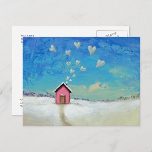 タイトル：温かい滞在 – 愛のキャビン – あなたの言葉 ポストカード (正面/裏面)