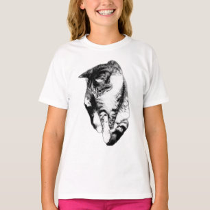 タイトル：見下ろすTabby Catモノクロティー Tシャツ