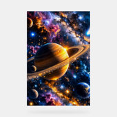 タイトル 銀河のオデッセイ 土星と宇宙の星雲アート アクリルサイン (正面)
