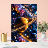 タイトル 銀河のオデッセイ 土星と宇宙の星雲アート アクリルサイン (ウェディング)
