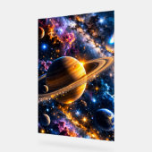 タイトル 銀河のオデッセイ 土星と宇宙の星雲アート アクリルサイン (傾斜)