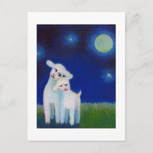 タイトル： Full Moon Sweethearts - lambs sheep love ポストカード