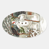 タイトル:Mr.雪だるまとMr.クロウオーバルステッカー 楕円形シール (正面)