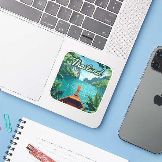 タイトロピカルアイランドロングテールボートヴィンテージ シール (ノートパソコンとiPhone)